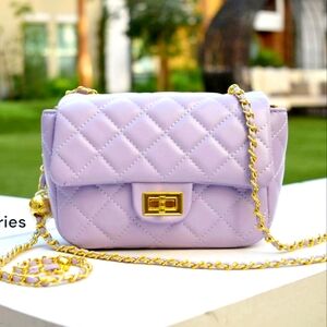 AR New York Women's Quilted Purple Leather Crossbody Bag Chain Strap Purse